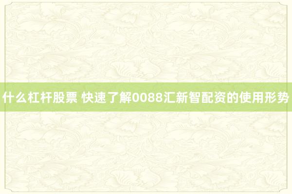 什么杠杆股票 快速了解0088汇新智配资的使用形势