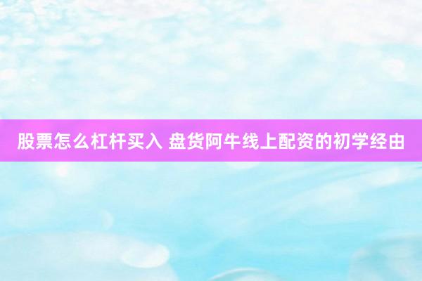 股票怎么杠杆买入 盘货阿牛线上配资的初学经由