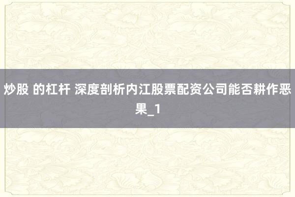 炒股 的杠杆 深度剖析内江股票配资公司能否耕作恶果_1