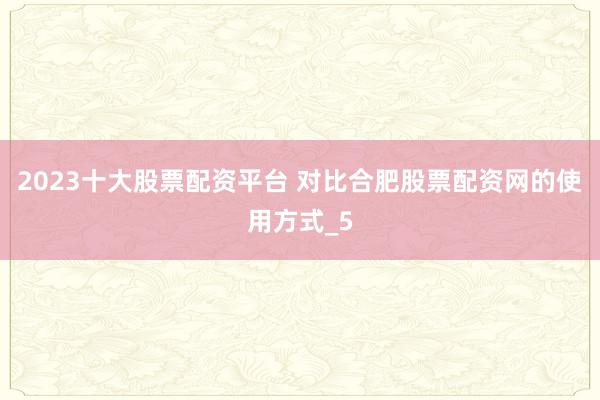 2023十大股票配资平台 对比合肥股票配资网的使用方式_5