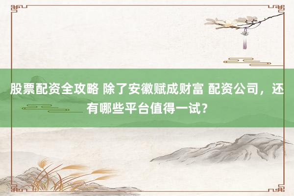 股票配资全攻略 除了安徽赋成财富 配资公司，还有哪些平台值得一试？