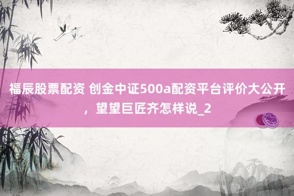 福辰股票配资 创金中证500a配资平台评价大公开，望望巨匠齐怎样说_2