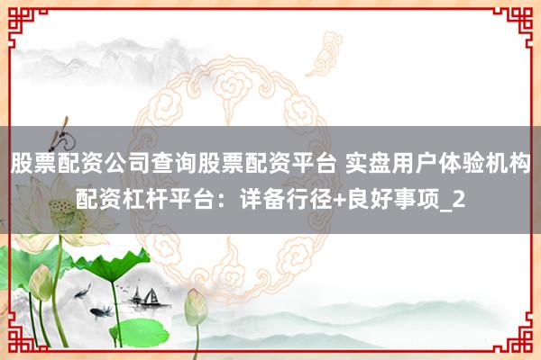 股票配资公司查询股票配资平台 实盘用户体验机构配资杠杆平台：详备行径+良好事项_2