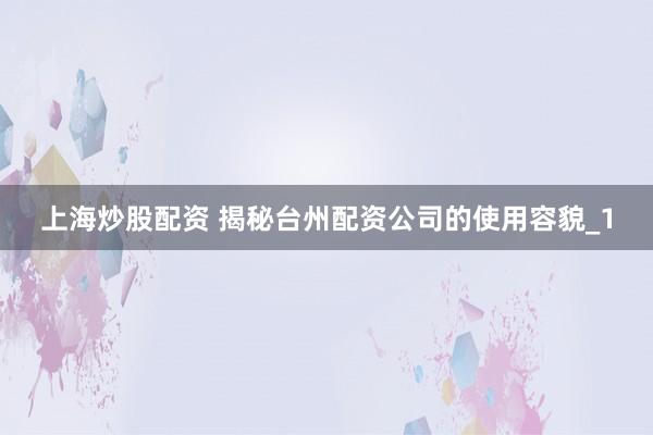 上海炒股配资 揭秘台州配资公司的使用容貌_1