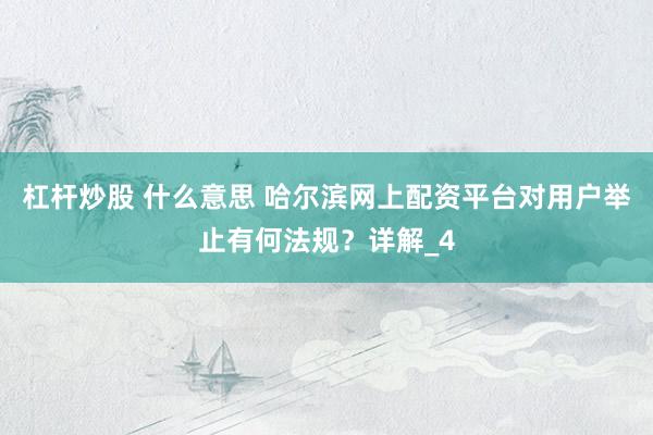 杠杆炒股 什么意思 哈尔滨网上配资平台对用户举止有何法规？详解_4