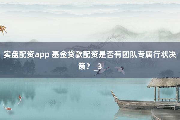 实盘配资app 基金贷款配资是否有团队专属行状决策？_3