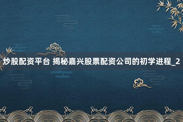炒股配资平台 揭秘嘉兴股票配资公司的初学进程_2
