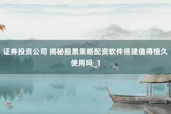 证券投资公司 揭秘股票策略配资软件搭建值得恒久使用吗_1