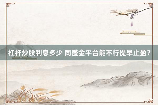 杠杆炒股利息多少 同盛金平台能不行提早止盈？