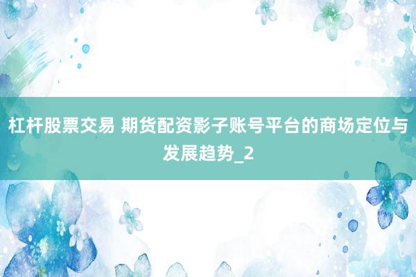 杠杆股票交易 期货配资影子账号平台的商场定位与发展趋势_2