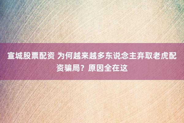 宣城股票配资 为何越来越多东说念主弃取老虎配资骗局？原因全在这