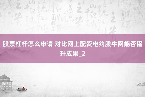 股票杠杆怎么申请 对比网上配资电约股牛网能否擢升成果_2