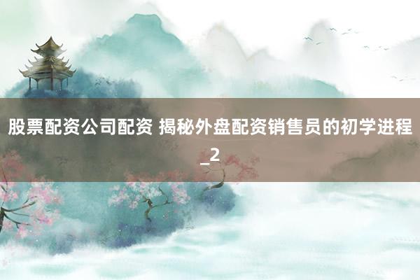 股票配资公司配资 揭秘外盘配资销售员的初学进程_2