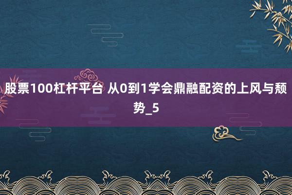 股票100杠杆平台 从0到1学会鼎融配资的上风与颓势_5