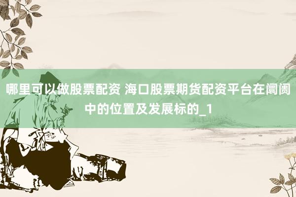 哪里可以做股票配资 海口股票期货配资平台在阛阓中的位置及发展标的_1