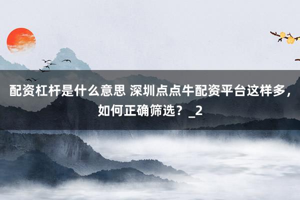配资杠杆是什么意思 深圳点点牛配资平台这样多，如何正确筛选？_2