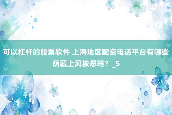可以杠杆的股票软件 上海地区配资电话平台有哪些荫藏上风被忽略？_5