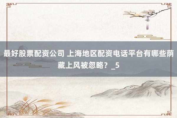 最好股票配资公司 上海地区配资电话平台有哪些荫藏上风被忽略？_5