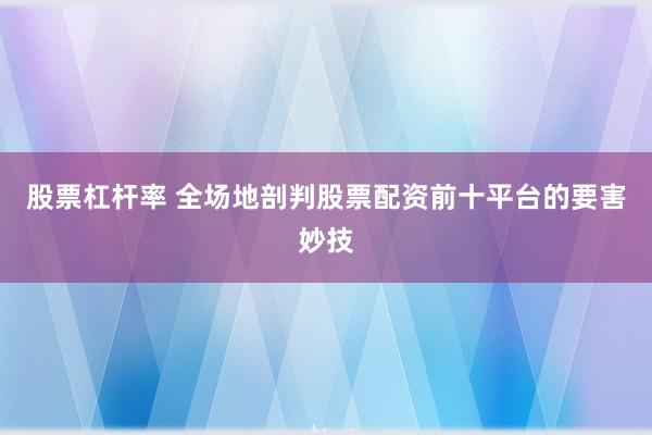 股票杠杆率 全场地剖判股票配资前十平台的要害妙技