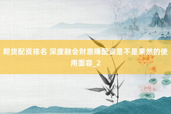 期货配资排名 深度融会财惠赚配资是不是果然的使用面容_2