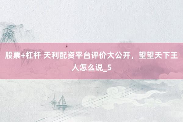 股票+杠杆 天利配资平台评价大公开，望望天下王人怎么说_5