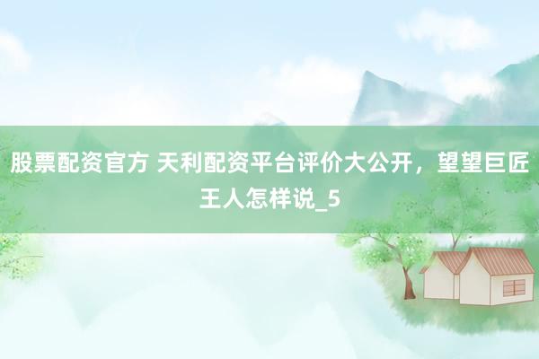 股票配资官方 天利配资平台评价大公开，望望巨匠王人怎样说_5